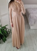 Asos beżowa tiulowa szyfonowa sukienka długa maxi z długim rękawem 36 S