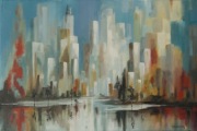 M. Rudziński "Echo metropolii" Abstrakcja 60x40 Obraz olejny. NOWY.
