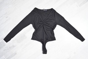 Czarne body prążkowane dopasowane eleganckie boohoo XS S