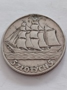 5 zł z 1936r. Żaglowiec. 