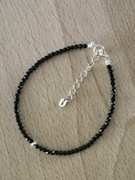 Bransoletka na lince małe czarne kamienie spinel regulacja przedłużka srebr