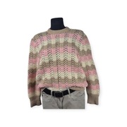 Sweter hand made S M kolorowy ażurowy wełniany miękki ciepły