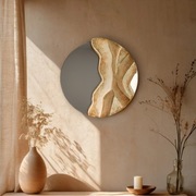 Lustro designerskie ręcznie robione - beż, japandi, boho, minimalizm, złoto