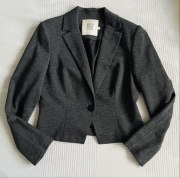 SIMPLE krótki dopasowany szary antracytowy żakiet marynarka w jodełkę 38