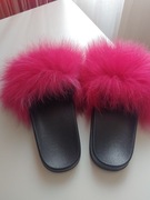 Klapki z NATURALNYM farbowanym lisem. Roz. 37