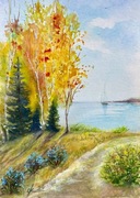 Jasny jesienny dzień original Akwarela A4