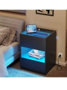 Stolik nocny ze stacją ładującą i lampkami LED, stolik nocny z 2 szufladami