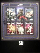 Znaczki , koty 31 [ 5 bloczków ]