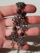 Bransoletka japoński kwiat turmalinowy Agat chainmaille czarny oksyd srebro