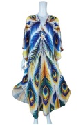 Aurivella kaftan maxi sukienka one size wzór pióra nowa