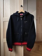 Czarna bluza z kapturem, czerwone ściągacze dwukierunkowy suwak, XL/42