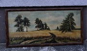 Stary obraz olej na płycie „Łany zboża” Vintage