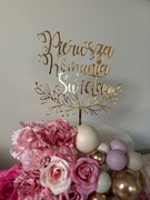 Topper na tort komunijny Pierwsza komunia święta złote lustro 