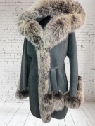 Luksusowy Kożuch Damski F.P. Leather  R. L Skóra Naturalna i Lis Srebrzysty