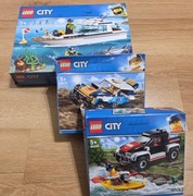Zestawy Lego CITY 60218, 60221, 60240 z pudełkami i instrukcjami