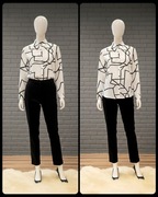 Damska biała koszula wzór abstrakcja czarne linie