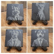 4-pak podkładek pod kubek z łupka – Psy w garniturach