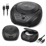 Przenośny odtwarzacz CD Boombox radio FM AUX 2 głośniki czarny audiobooki