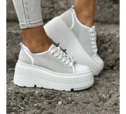 Sneakersy na mega lekkiej platformie RUSIN PALEO LIGHT GREY skóra naturalna