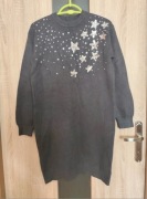 309 Szary długi sweter tunika cekiny gwiazdki rozmiar S