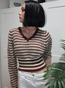 Ażurowy sweterek czekolada beż - rozmiar uniwersalny