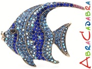 Broszka Ryba Skalar Złota Cyrkonie Przypinka Pin Kryształki Prezent Gift