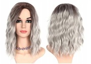 Damska PERUKA do ramion SZARA siwa OMBRE Halloween Karnawał