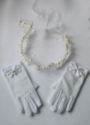 Komplet do 1 komunii świętej Wianek i Rękawiczki komunijne dla dziewczynki