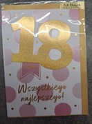kartka okolicznościowa na 18 urodziny z kopertą złotą 