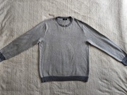 Elegancki niebieski szary sweter w jodełkę Bruun & Stengade XL jak nowy