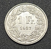 1 Frank z 1937 roku, SREBRO pr. 835  Bardzo dobry stan
