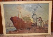 Obraz słynnego malarza Donald SOLO (1919-2010) "W stoczni"  1964