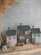 Zestaw drewnianych domków dekoracja + dodatki DREWNIANY DOMEK