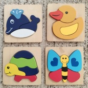 Układanki drewniane puzle dla dzieci 4 sztuki