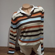 Sweter w paski z koszulowym kołnierzykiem rozm. 40/42