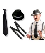 Zestaw GANGSTERA Czarne Szelki Krawat Kapelusz 20'