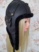 Skórzana czapka pilotka  ,czołgistka, unisex