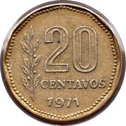 ARGENTYNA 20 centavos 1971 KM# 67, XF