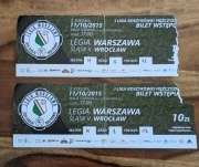 bilety Legia Warszawa - Śląsk Wrocław II koszykówka 2015 zestaw 2 szt.