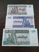 3 Banknoty Myanmar Birma