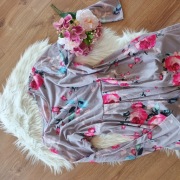 fioletowa liliowa długa sukienka kwiecista z długim rękawem XXXL kwiat