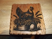 obrazek wypalony w drewnie, Kura, Fajne na prezent