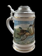 Stary bavarski niemiecki kufel ceramiczny myśliwski KACZKI polowanie XXw.
