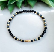 Bransoletka koraliki hematyt czarna grafitowa złota