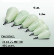 Zestaw ciężarków wędkarskich 6 szt.- 30-60-75-110-130-150 gram. komplet.
