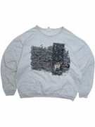 Szara Bluza nadruk Retro Vintage Wilk Las Boxy 90s 80s nike adidas 00s