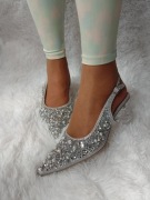 (39/40) Srebrne, bogato zdobione czółenka ślubne z odkrytą piętą , NOWE 