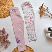 Zestaw komplet Legginsy różowe pudrowy róż 98 w kwiaty kwiatki elastyczne b