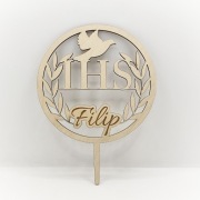 Drewniany Topper z Imieniem - Idealny na Chrzest i Komunię!