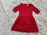 Świąteczna czerwona bordowa sukienka 134 f&f koronkowa 